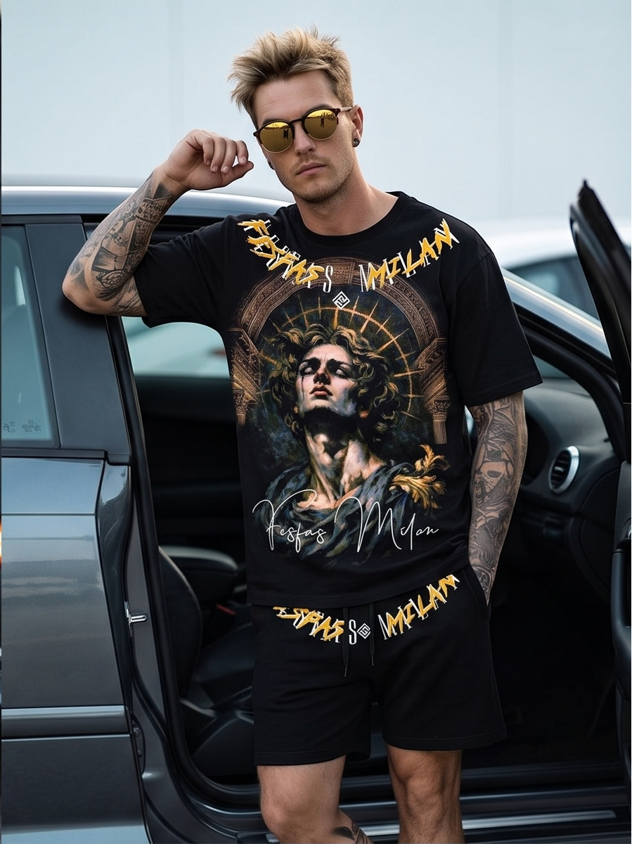 FesFas angel-print T-shirt Set | Black