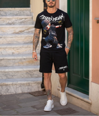 FesFas hiphop boy-print T-shirt Set | Black