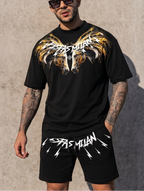 FesFas golden horse-print T-shirt Set | Black