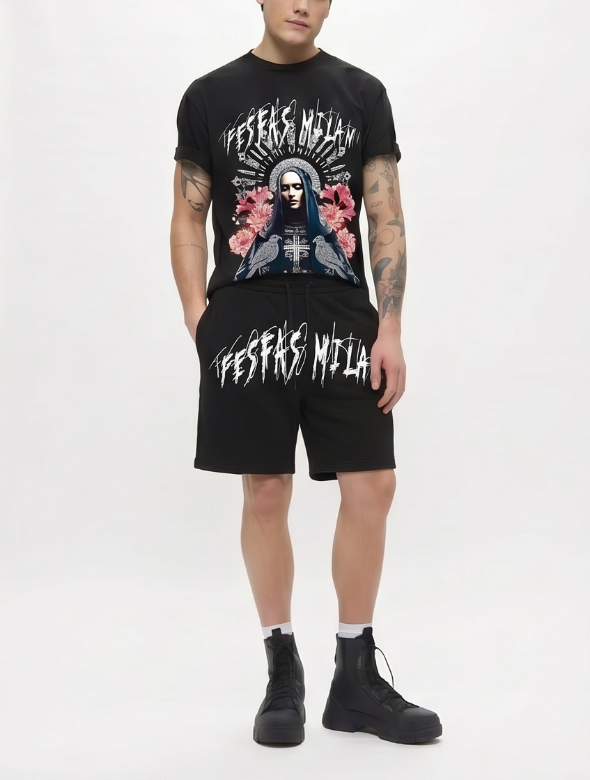 FesFas goddess-print T-shirt Set | Black