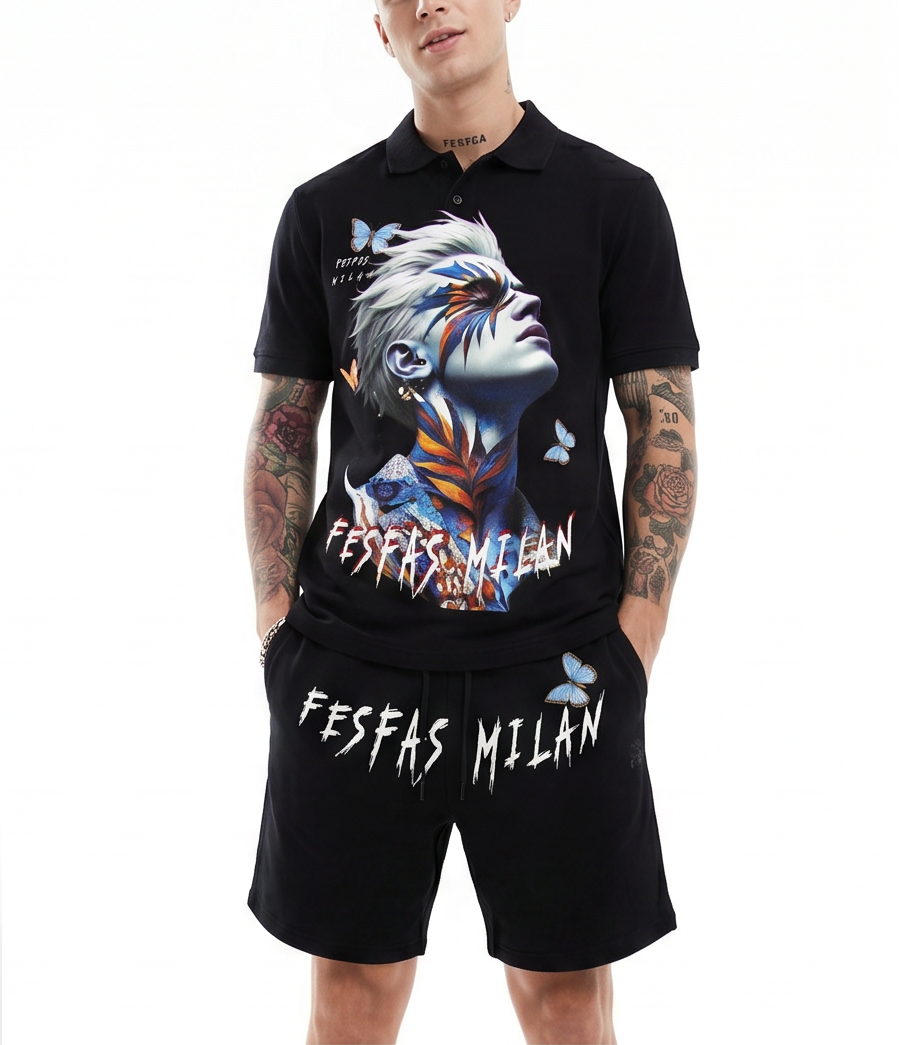 FesFas butterflies-print Polo Set | Black