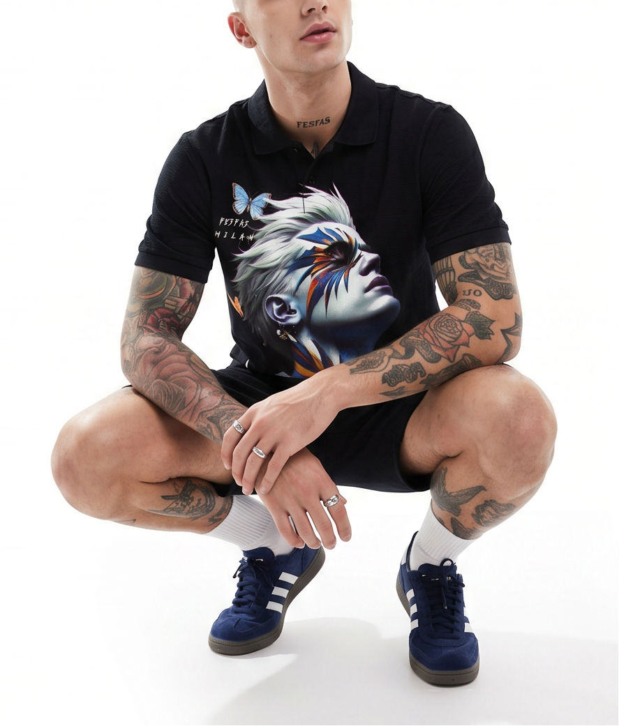 FesFas butterflies-print Polo Set | Black