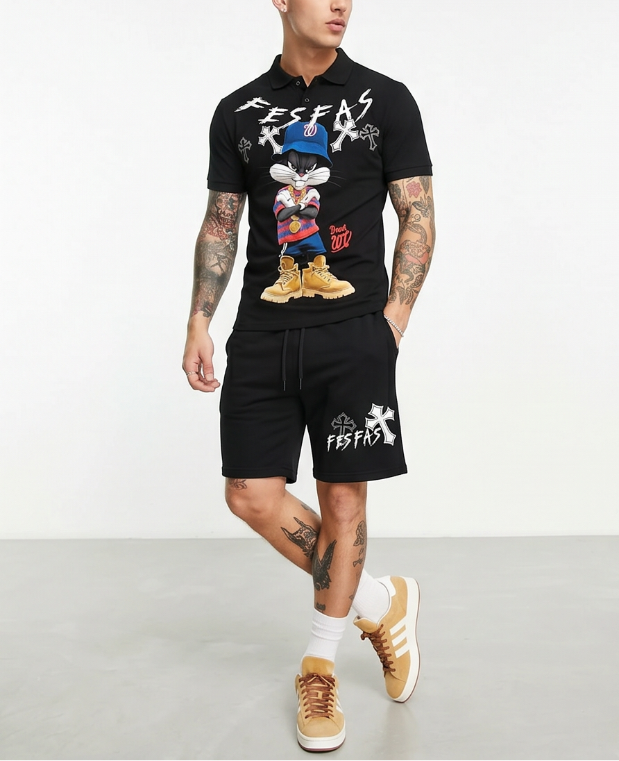 FesFas blue cap rabbit-print Polo Set | Black