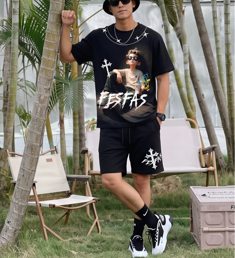 FesFas chill boy-print T-shirt Set | Black