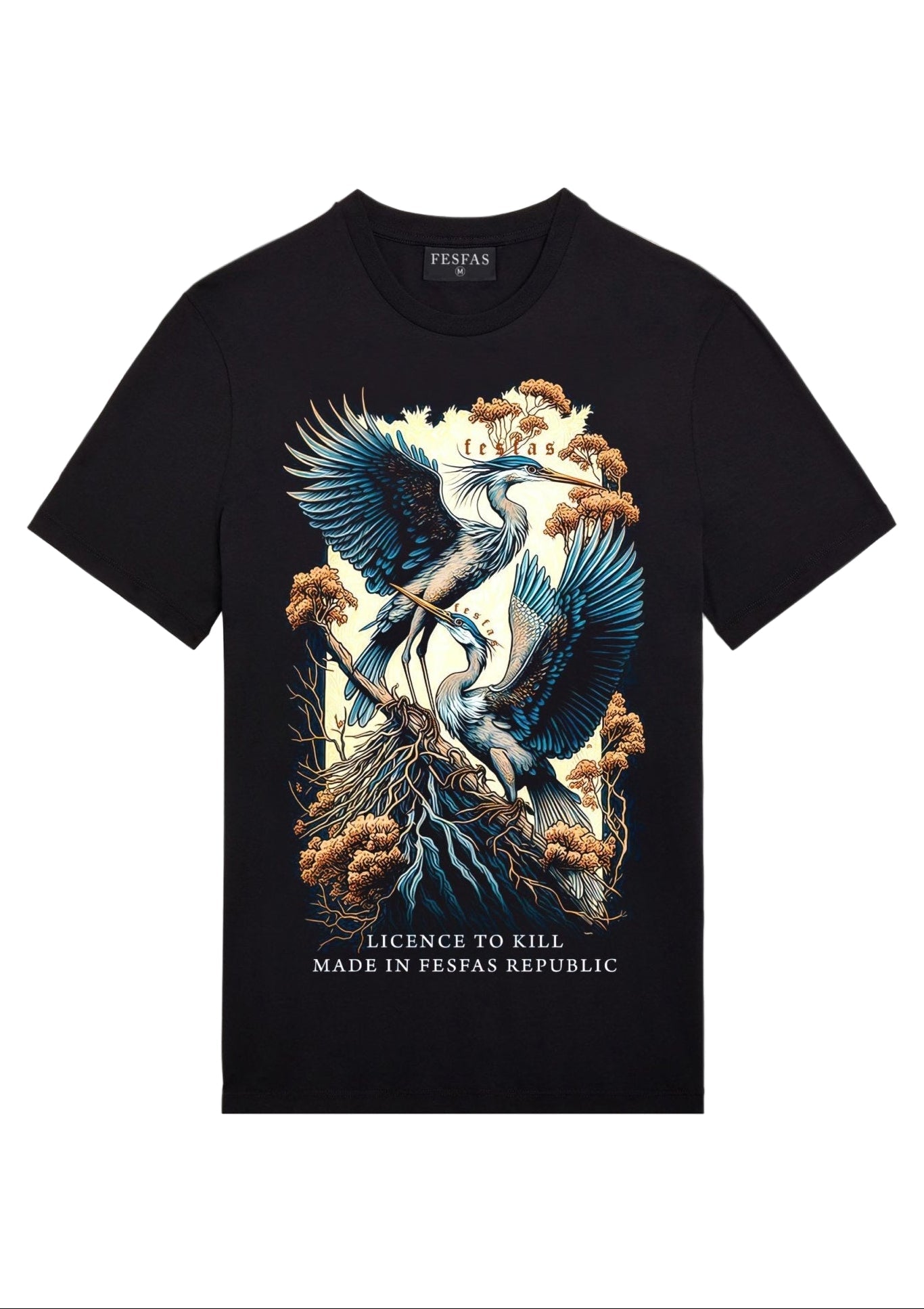 FesFas Heron-print T-shirt | Black