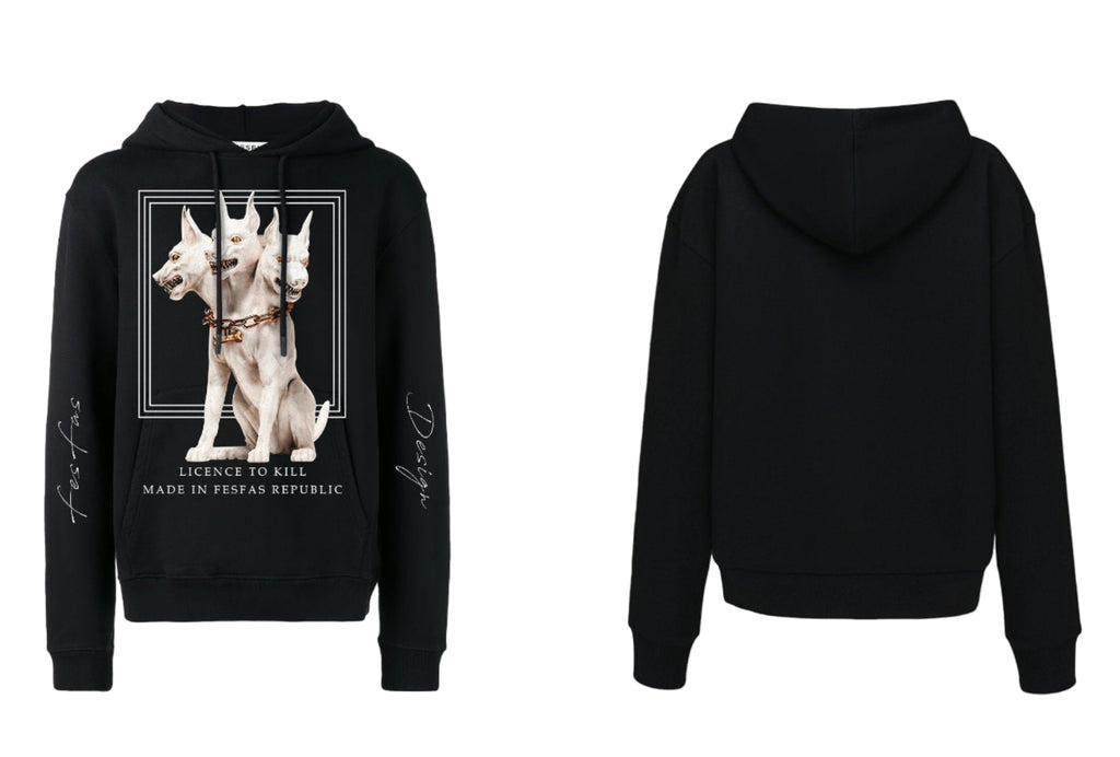 FesFas Headed Dog-print Hoodie | Black | Men