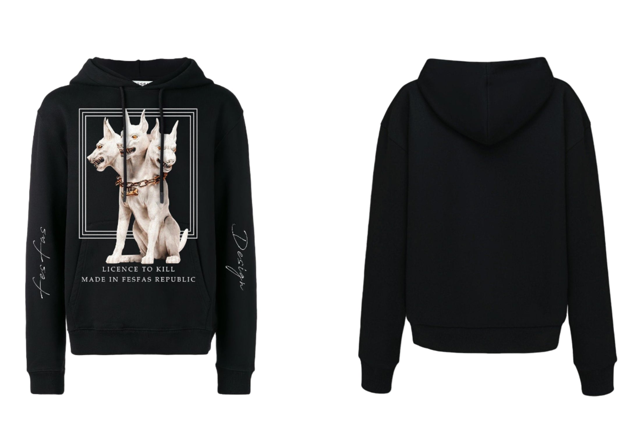 FesFas Headed Dog-print Hoodie | Black | Men