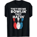 1pc Men'S Bowling Themed Cotton T-Shirt, 180gsm High Stretch Knit Fabric, Crew Neck, Short Sleeve, Regular Fit, Digital...
