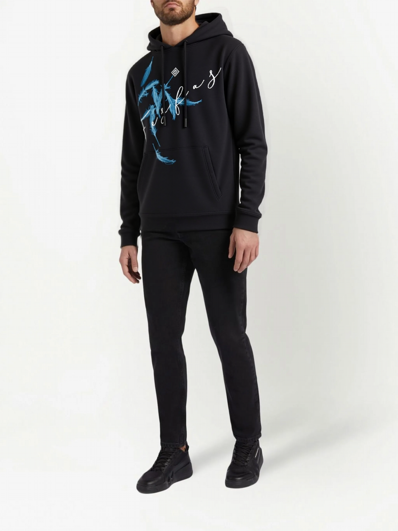 FesFas Feathers-print Hoodie Set | Black | Men