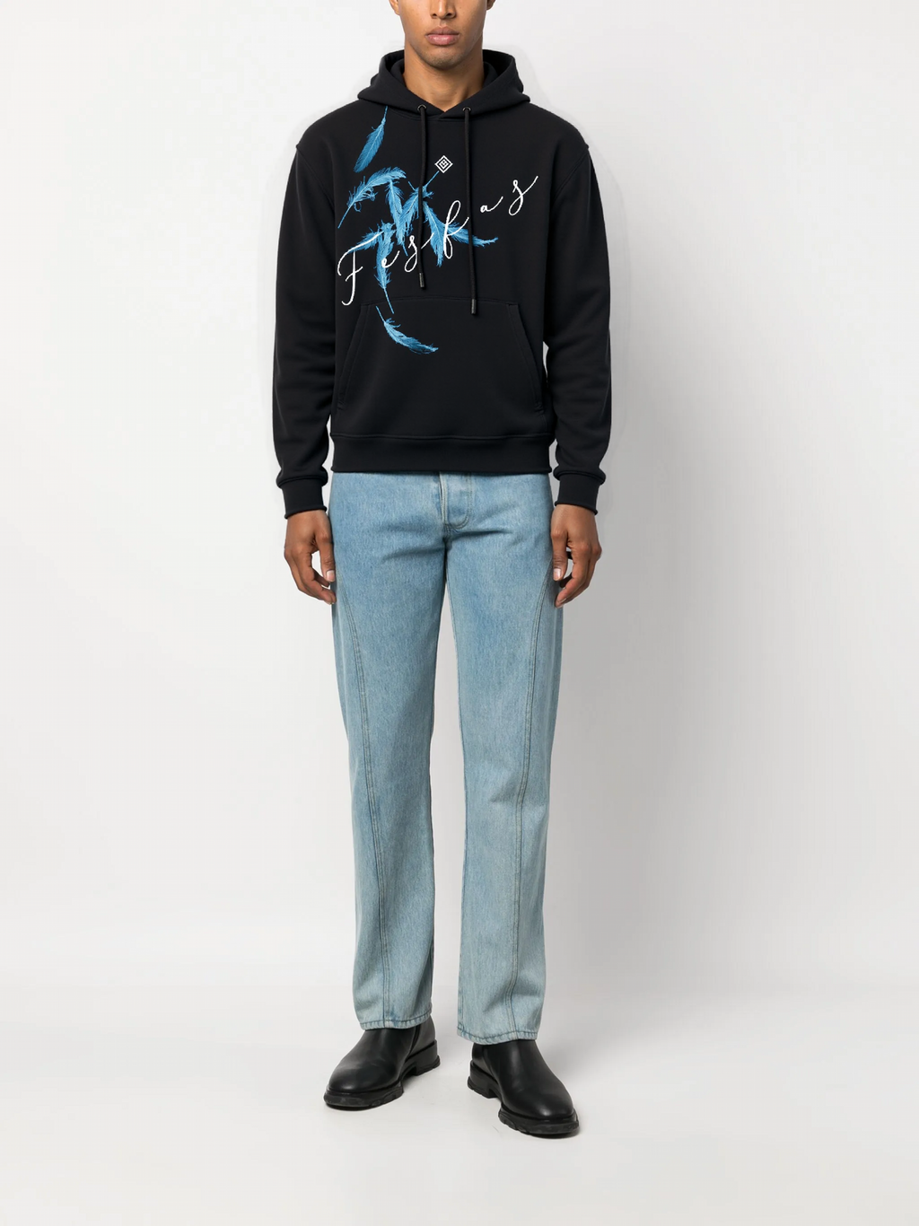 FesFas Feathers-print Hoodie Set | Black