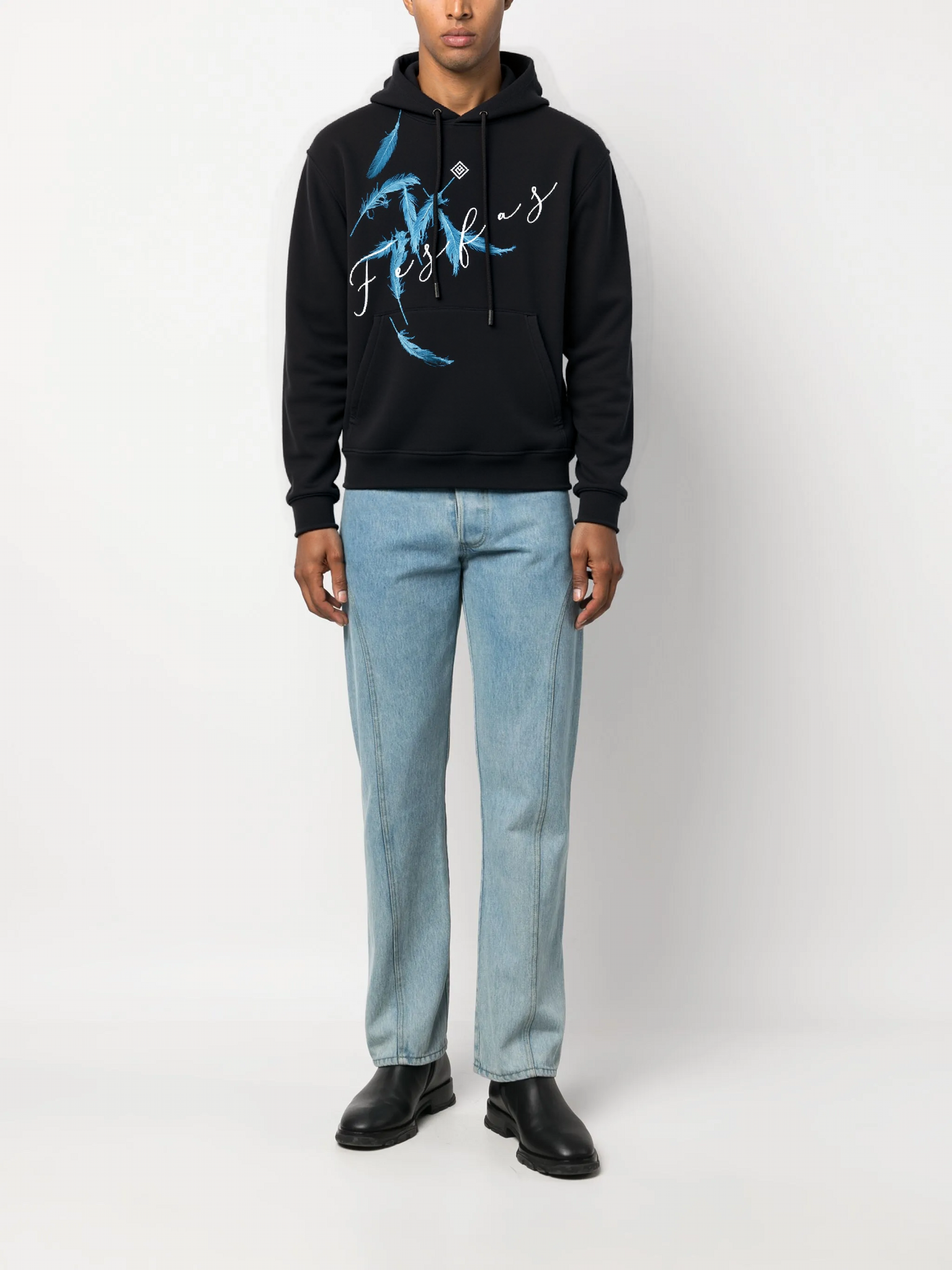 FesFas Feathers-print Hoodie Set | Black