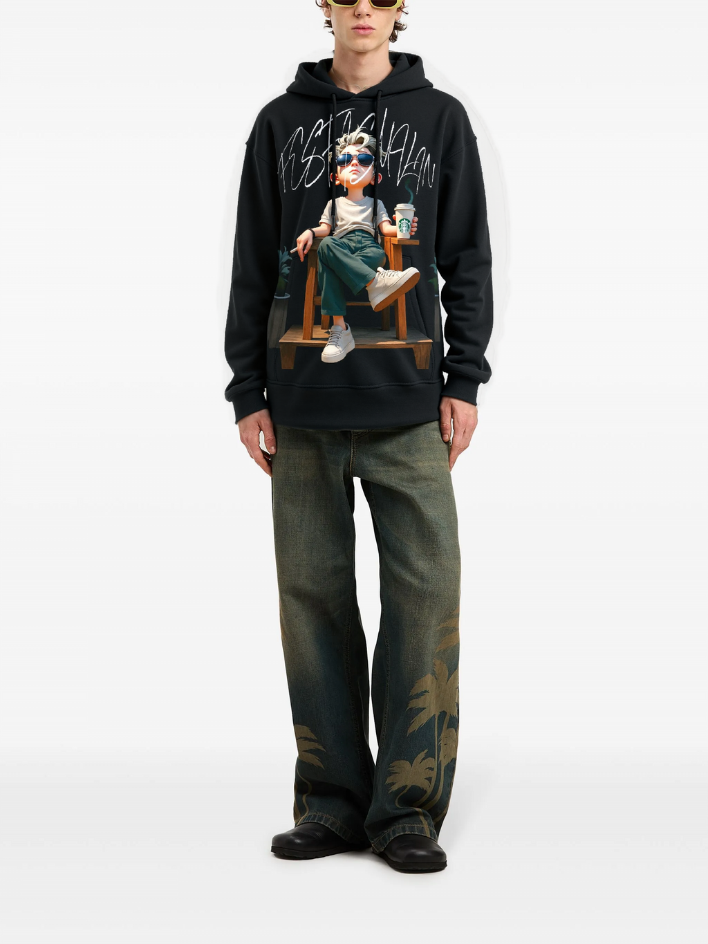 FesFas Boy-print Hoodie Set | Black