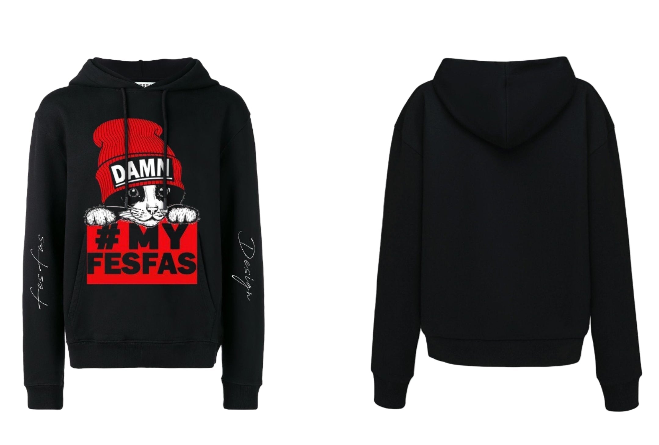 FesFas red cap cat-print Hoodie | Black