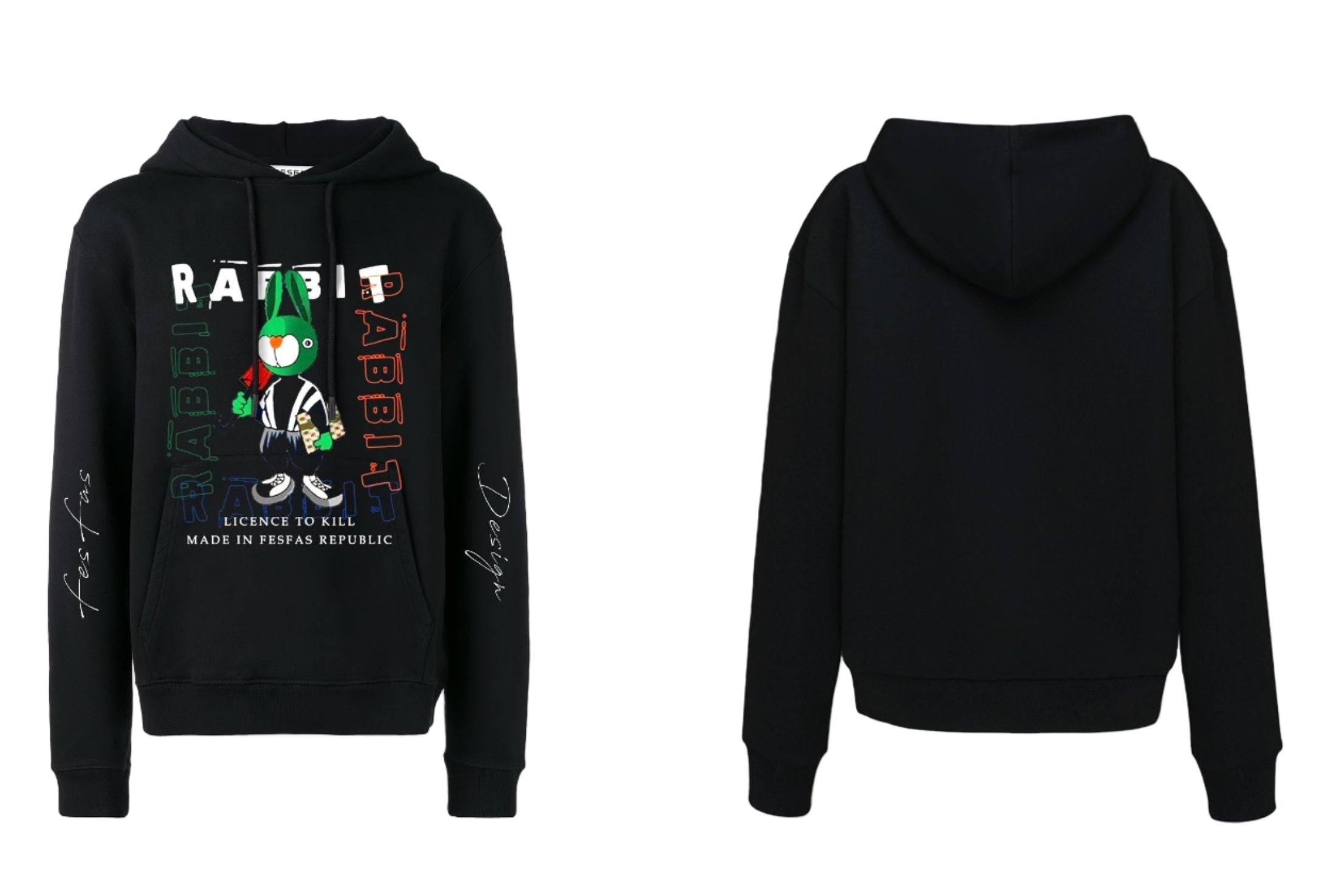 FesFas Rabbit-print Hoodie | Black | Unisex