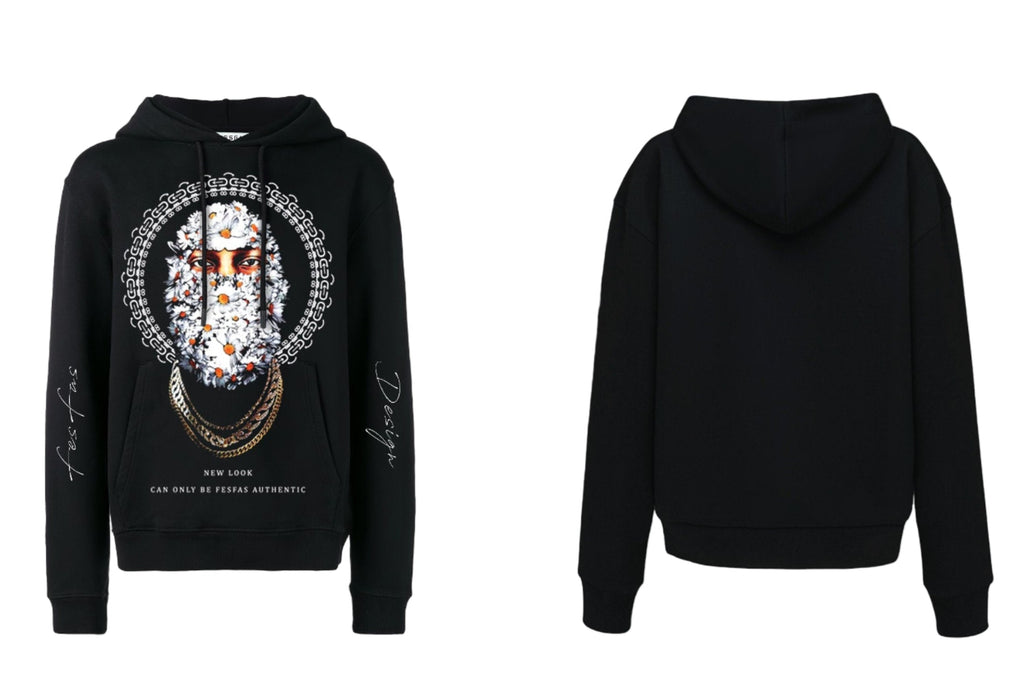 FesFas white chrysanthemum-print Hoodie | Black