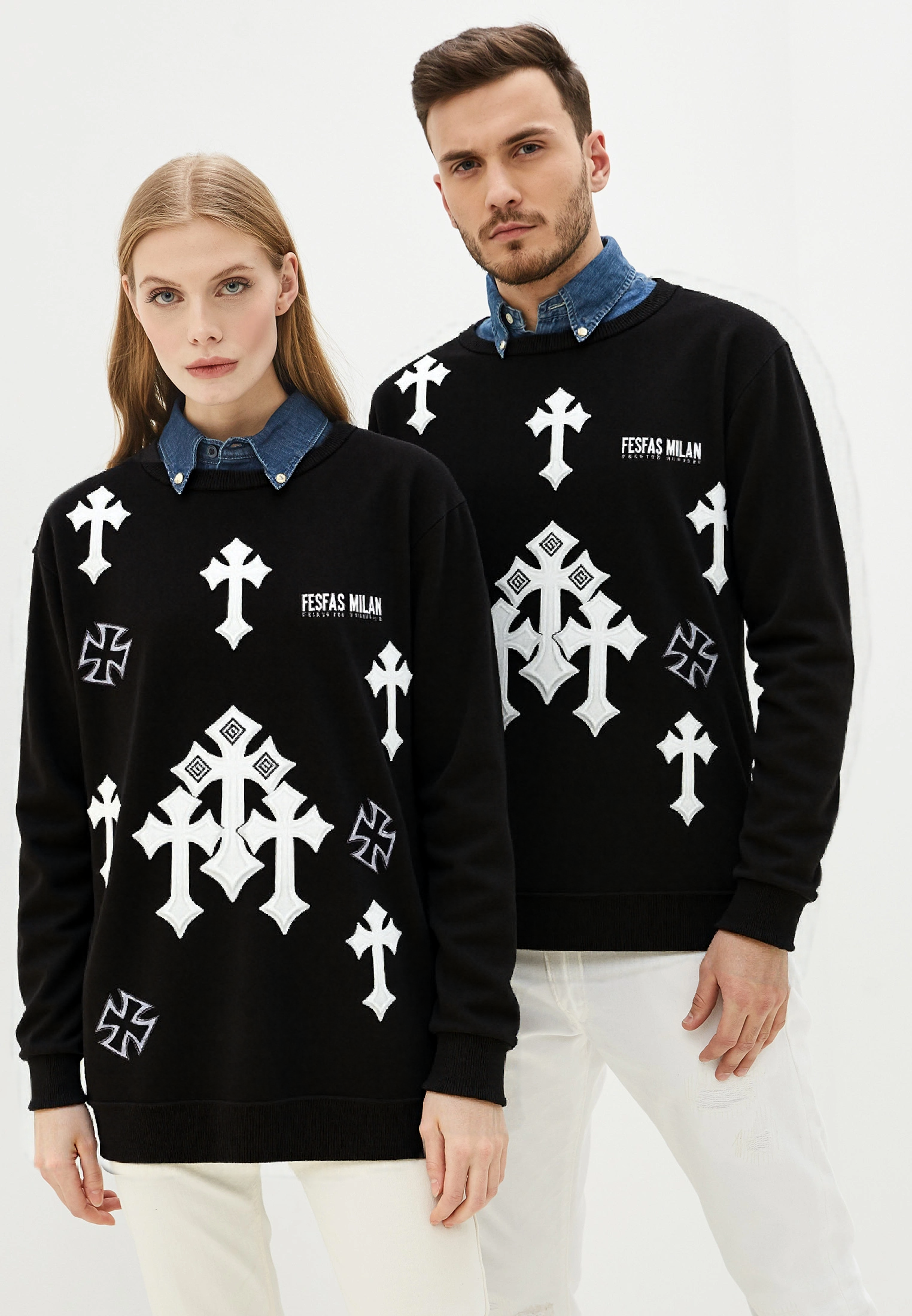 FesFas Cross-print Sweatshirt Set | Black
