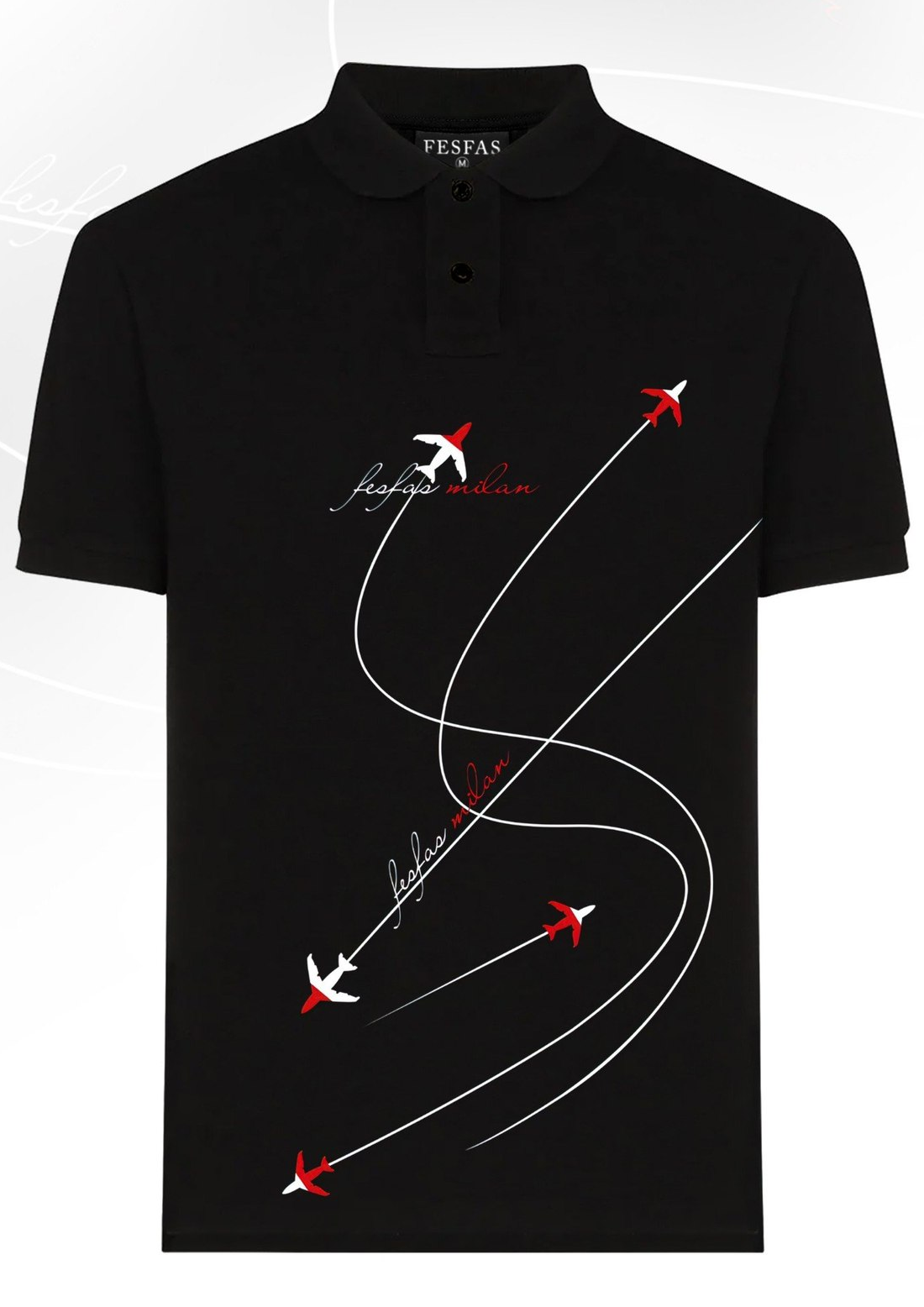 FesFas Airplane-Print Polo Shirt | Black