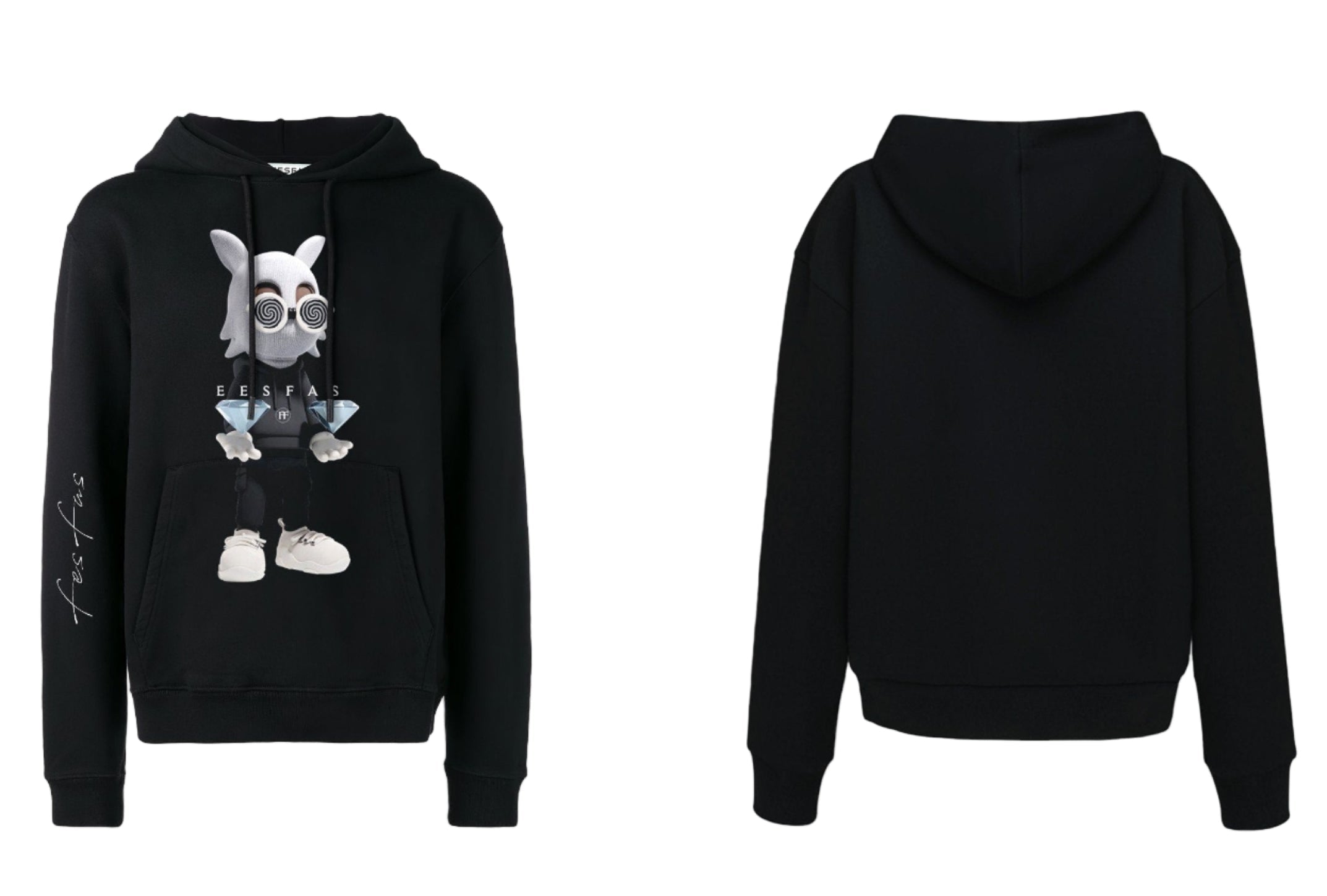 FesFas Diamond Bear-print Hoodie | Black