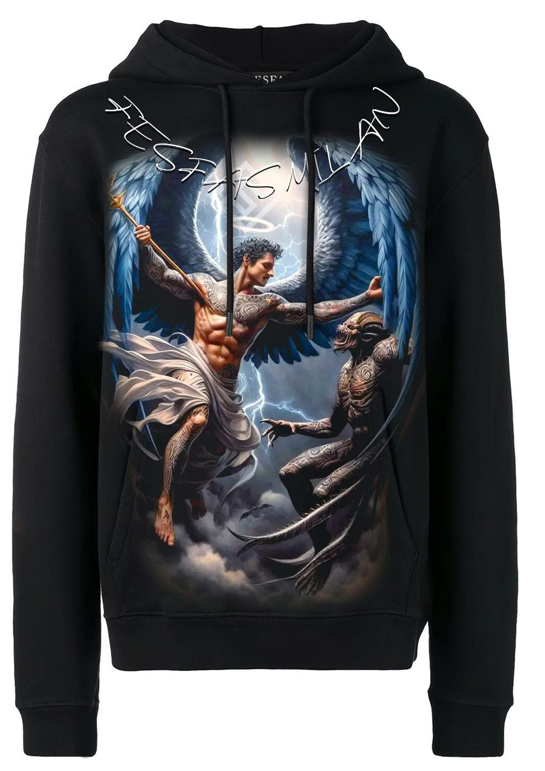 FesFas Angel-print Hoodie | Black