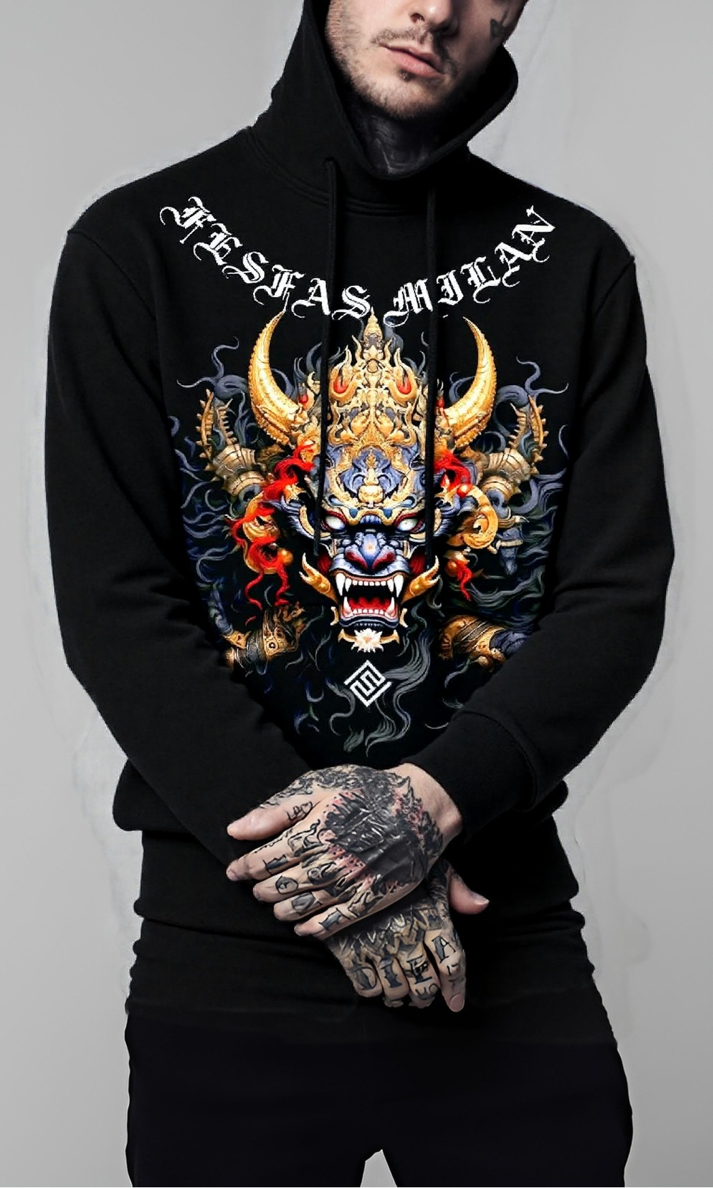 FesFas Tattoos-print Hoodie Set | Black