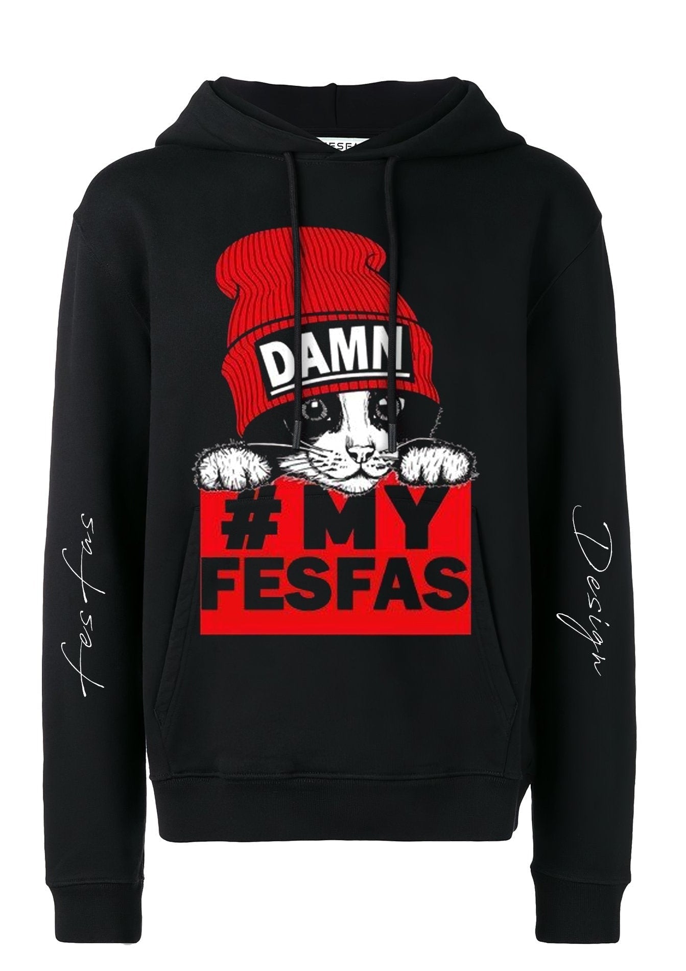 FesFas red cap cat-print Hoodie | Black
