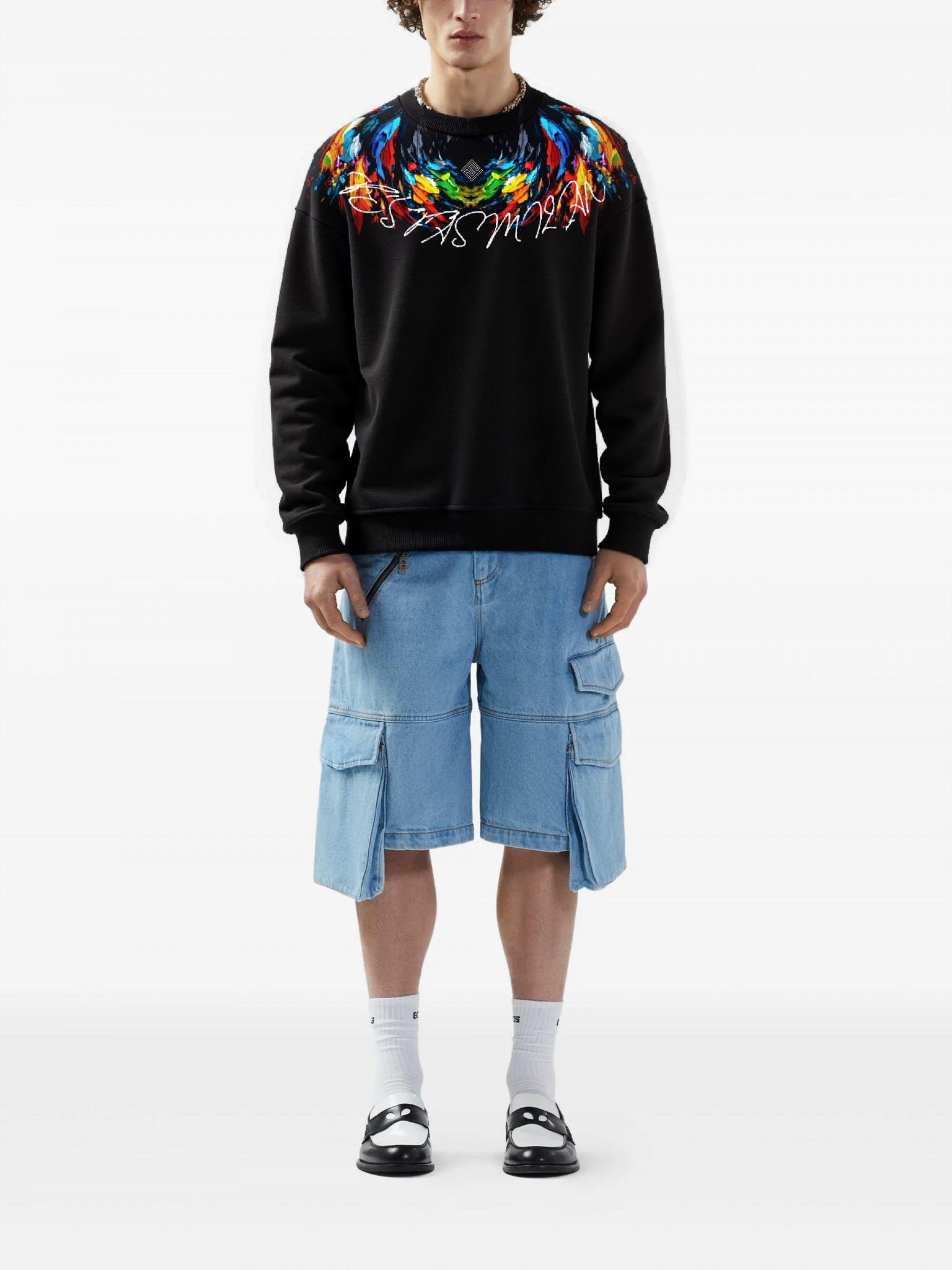 FesFas Feathers-print Sweatshirt Set | Black