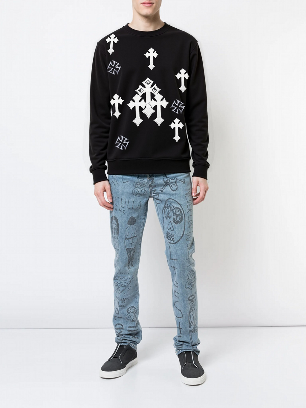 FesFas Cross-print Sweatshirt Set | Black