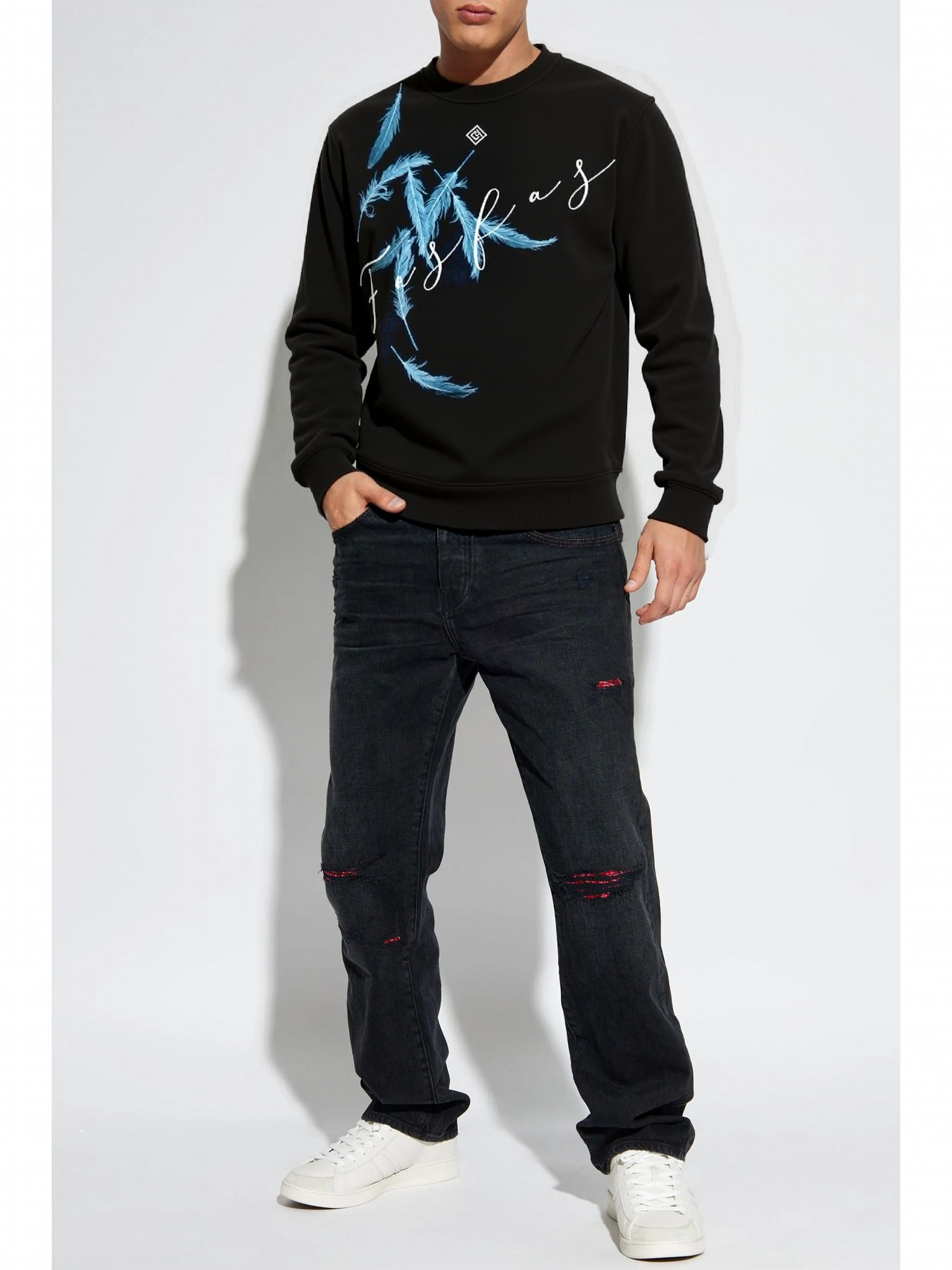 FesFas Feathers-print Sweatshirt Set | Black