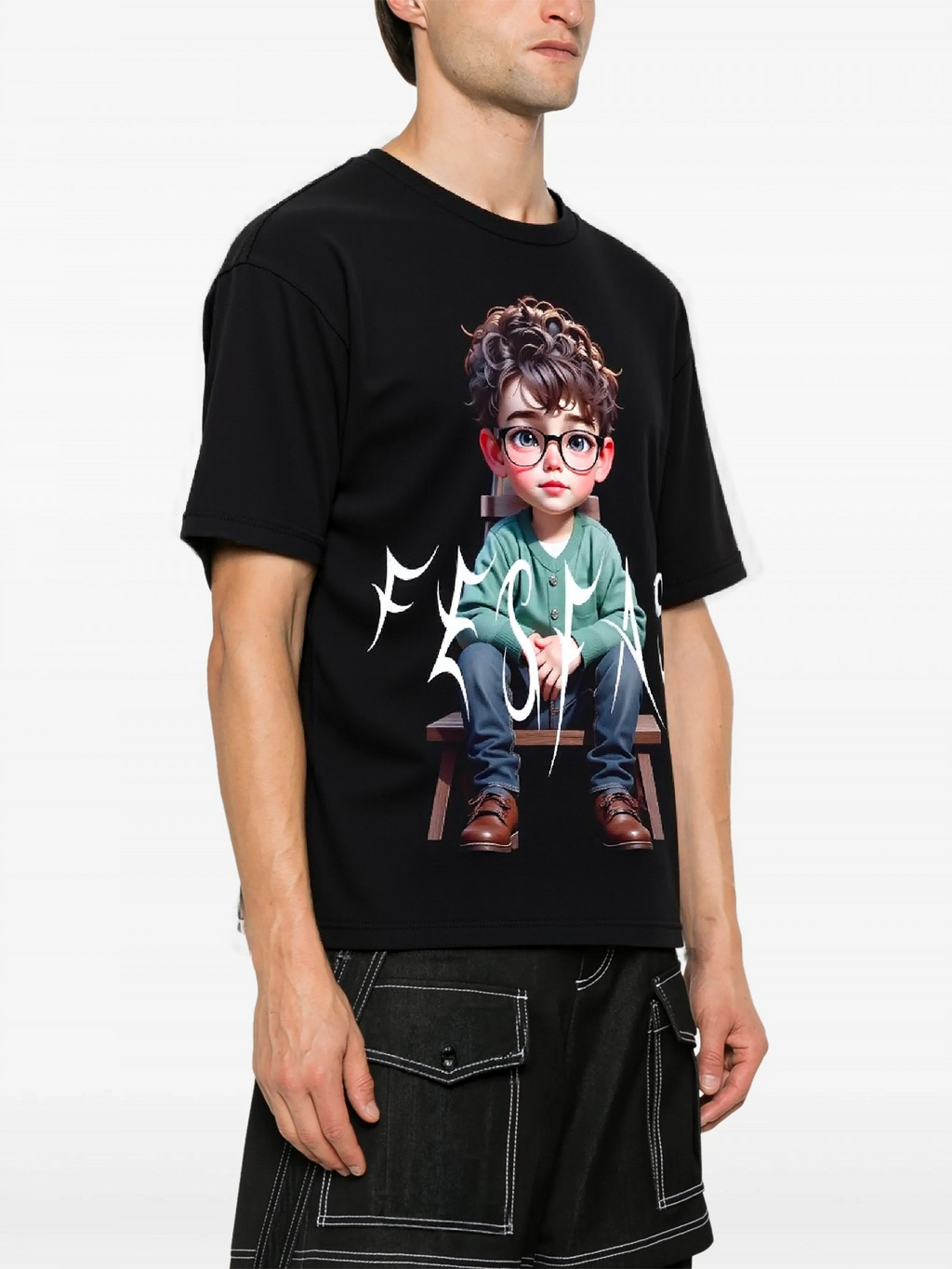 FesFas cute boy-print T-shirt | Black