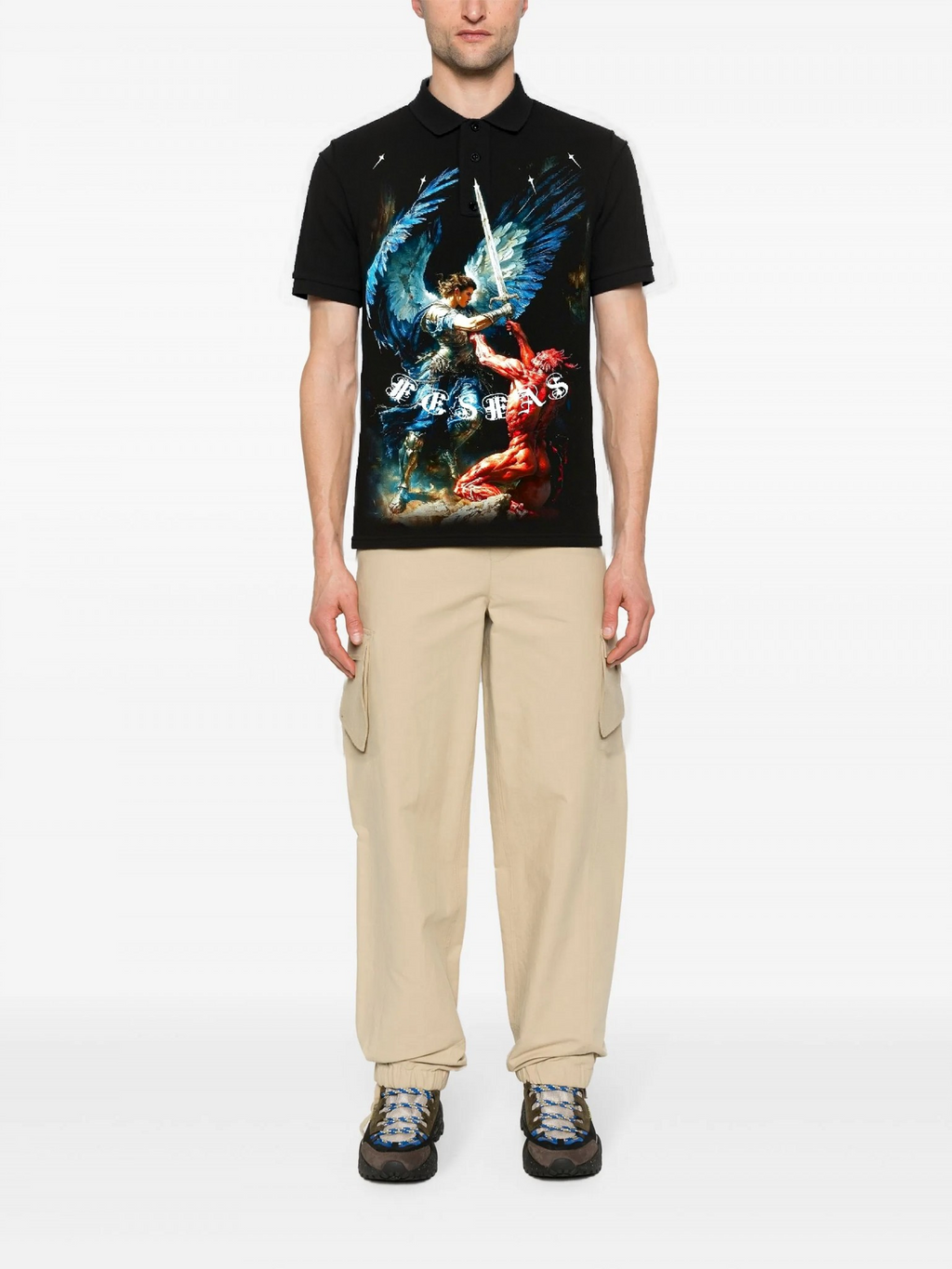 FesFas Angel-print Polo Shirt | Black