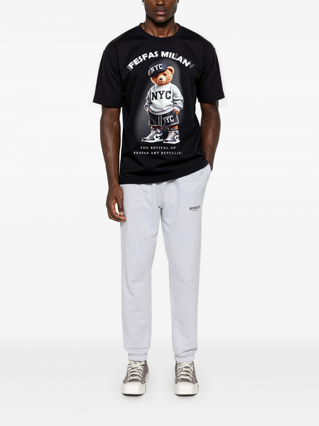 FesFas Bear-print T-shirt | Black