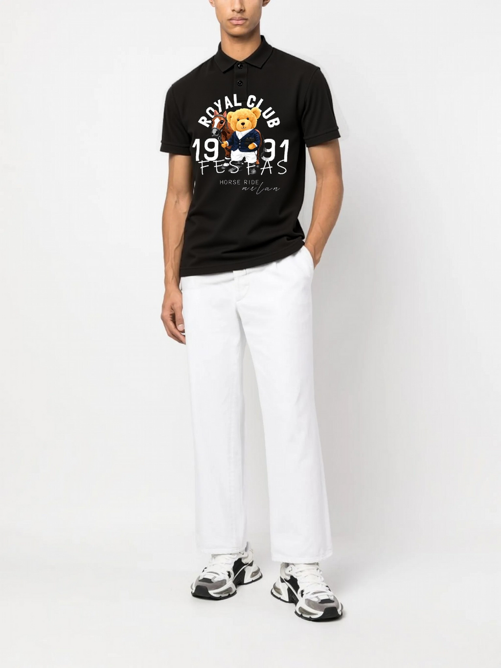 FesFas Bear-print Polo Shirt | Black