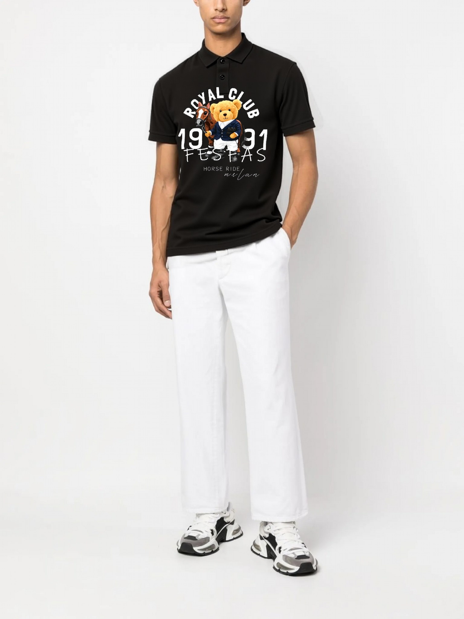 FesFas Bear-print Polo Shirt | Black