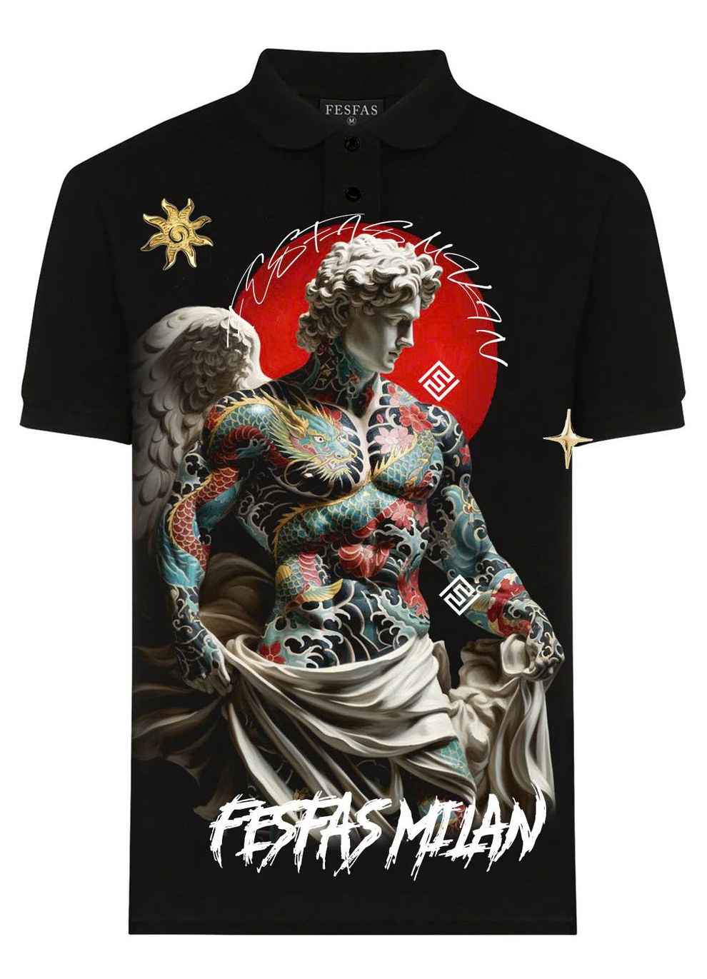 FesFas angel-print Polo Shirt | Black