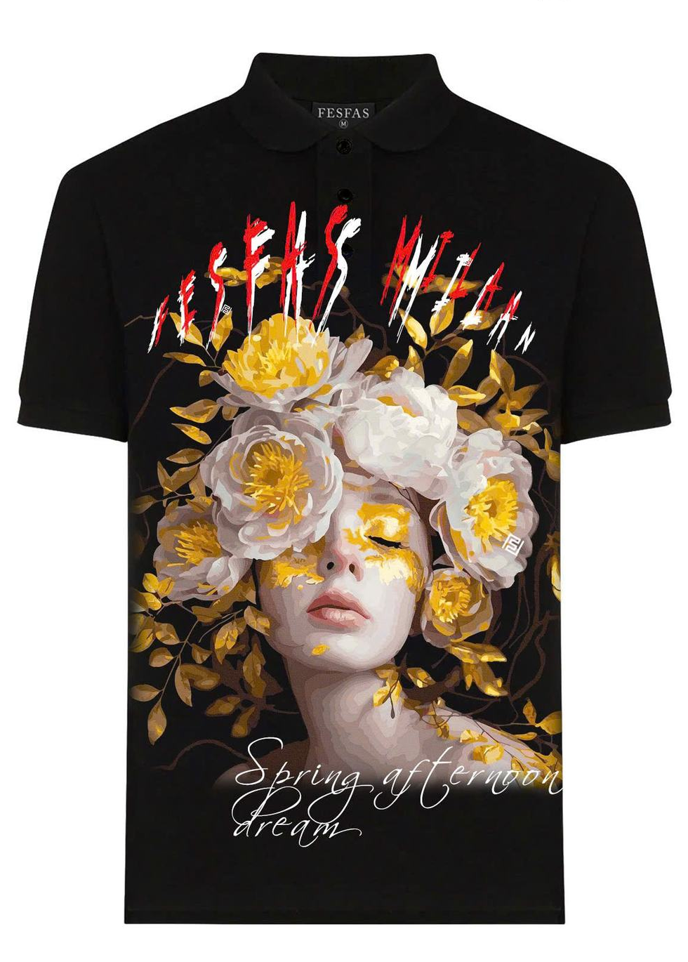FesFas flower goddess-print Polo Shirt | Black