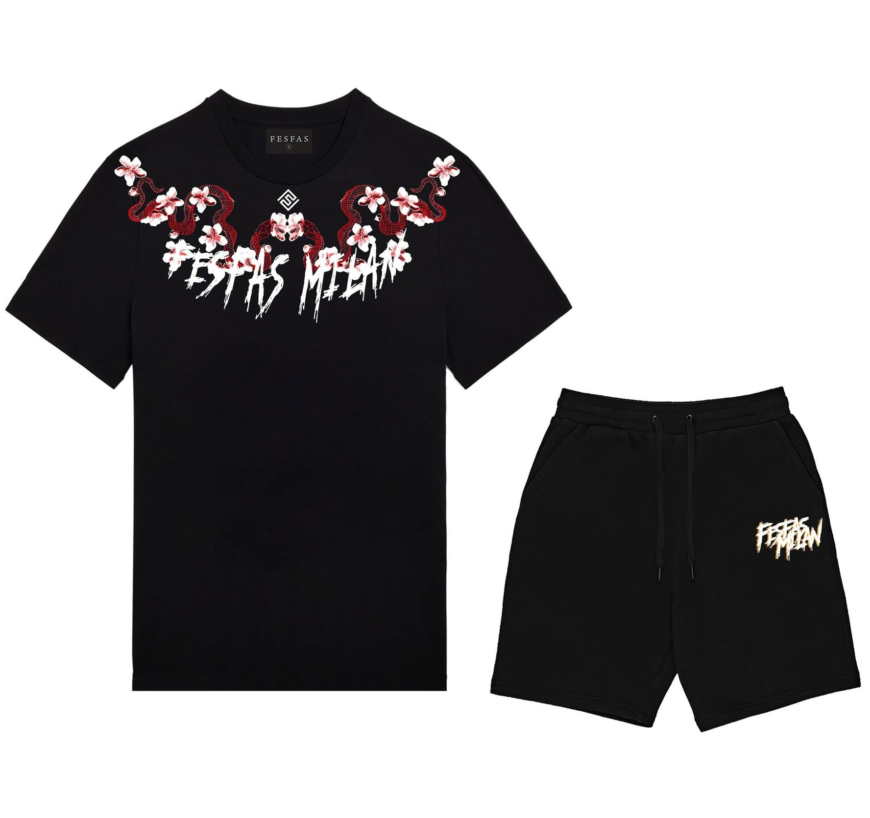 FesFas flowers-print T-shirt Set | Black