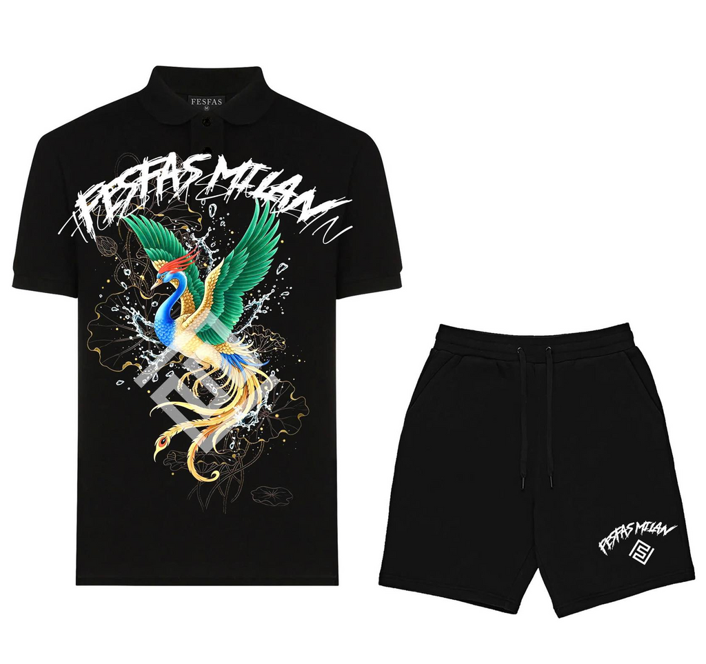 FesFas peacock-print Polo Set | Black