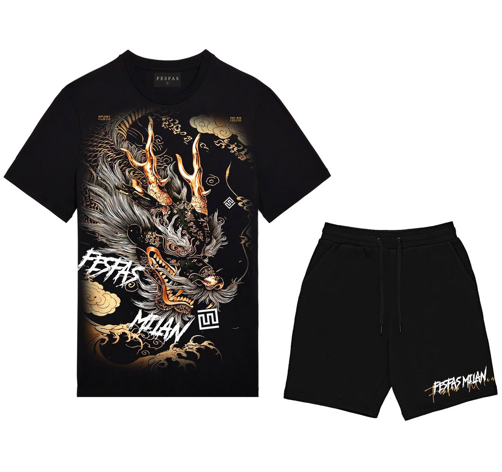 FesFas dragon-print T-shirt Set | Black