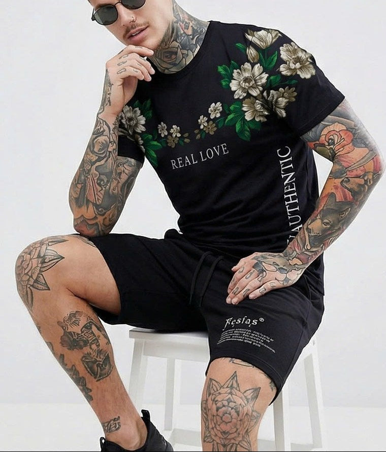 FesFas flowers-print T-shirt Set | Black