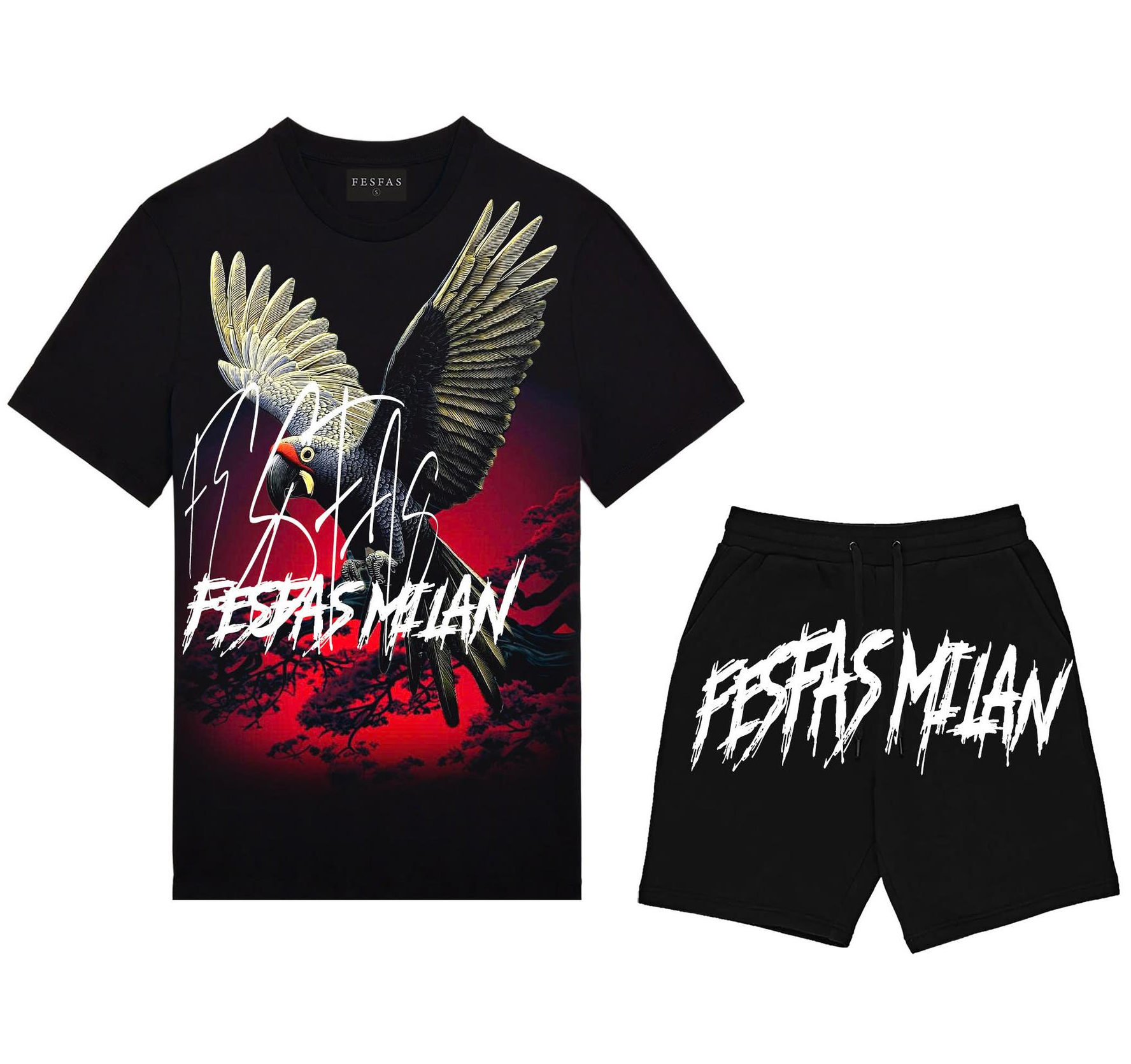 FesFas parrot-print T-shirt Set | Black
