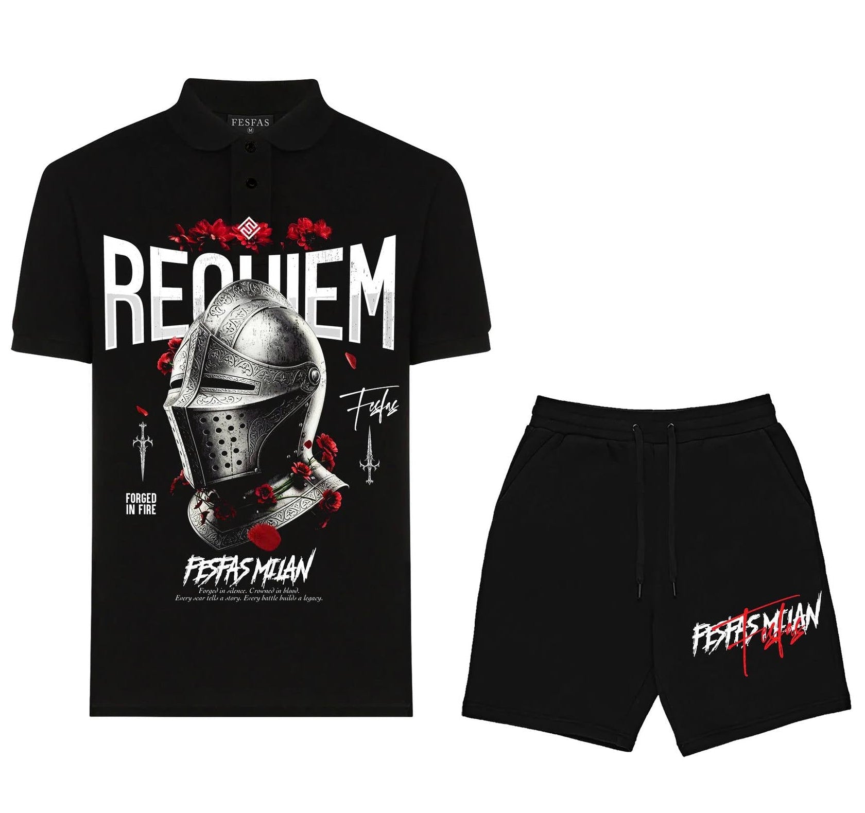 FesFas knight helmet-print Polo Set | Black