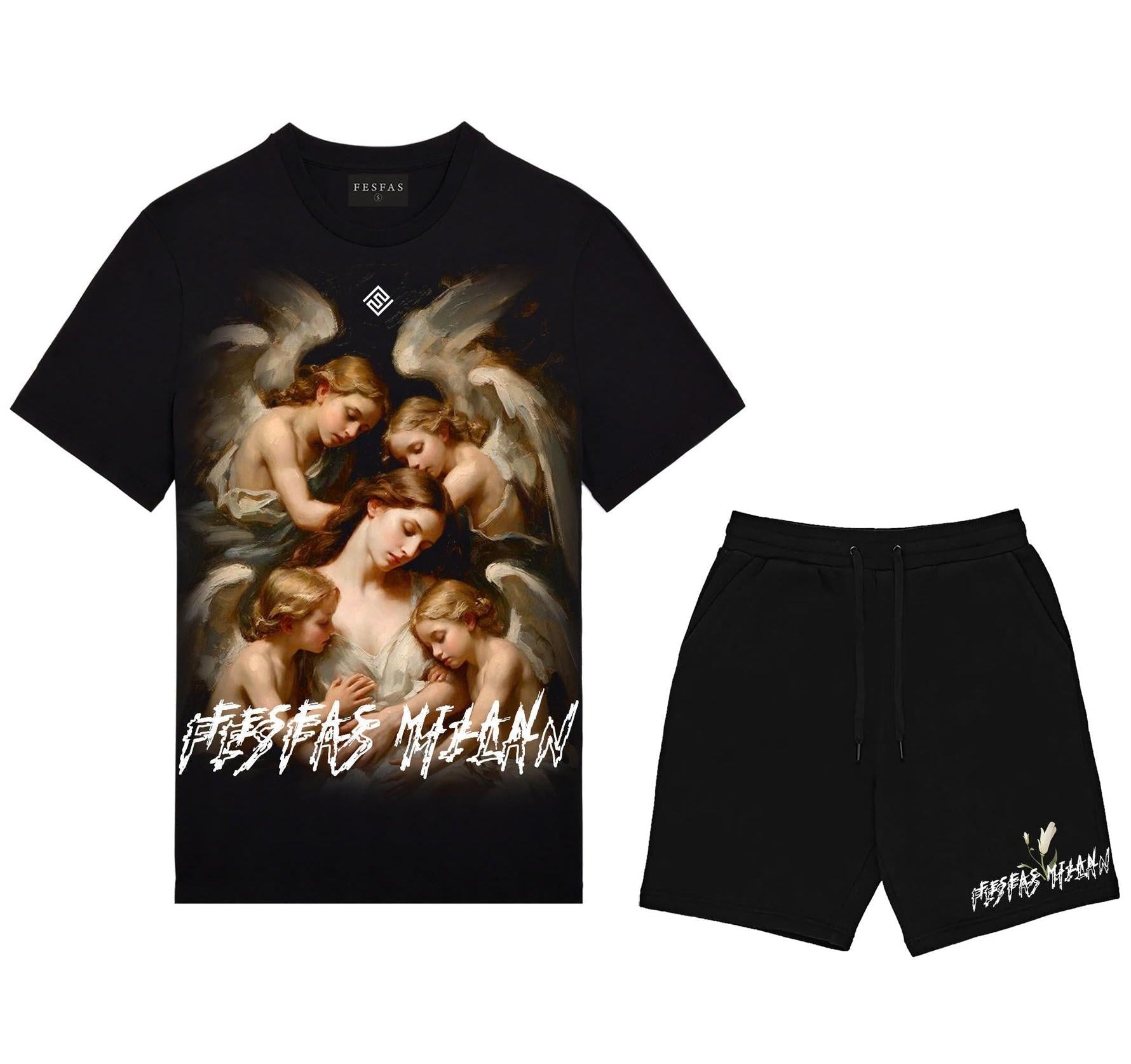 FesFas angels-print T-shirt Set | Black | Men
