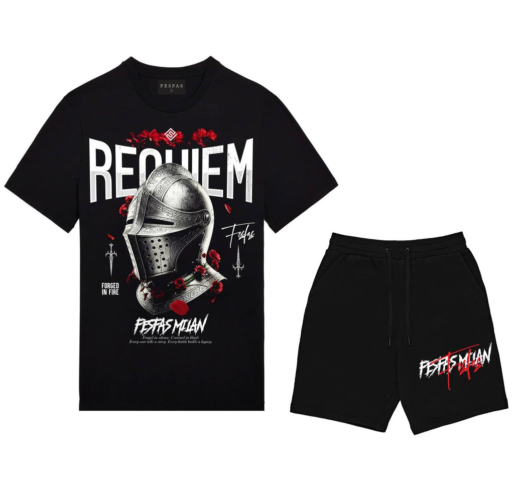 FesFas knight helmet-print T-shirt Set | Black