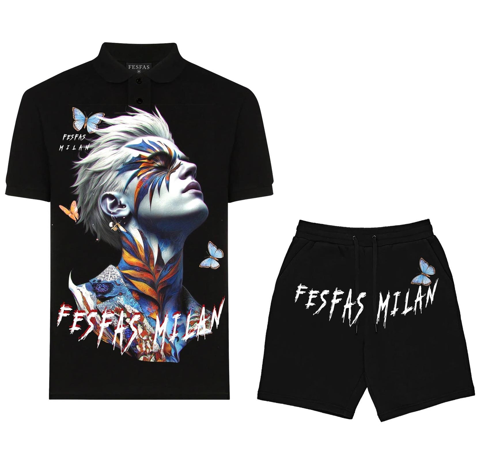 FesFas butterflies-print Polo Set | Black