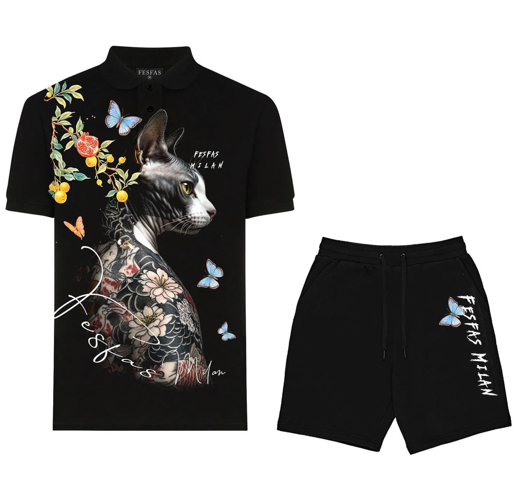 FesFas sphynx-print Polo Set | Black