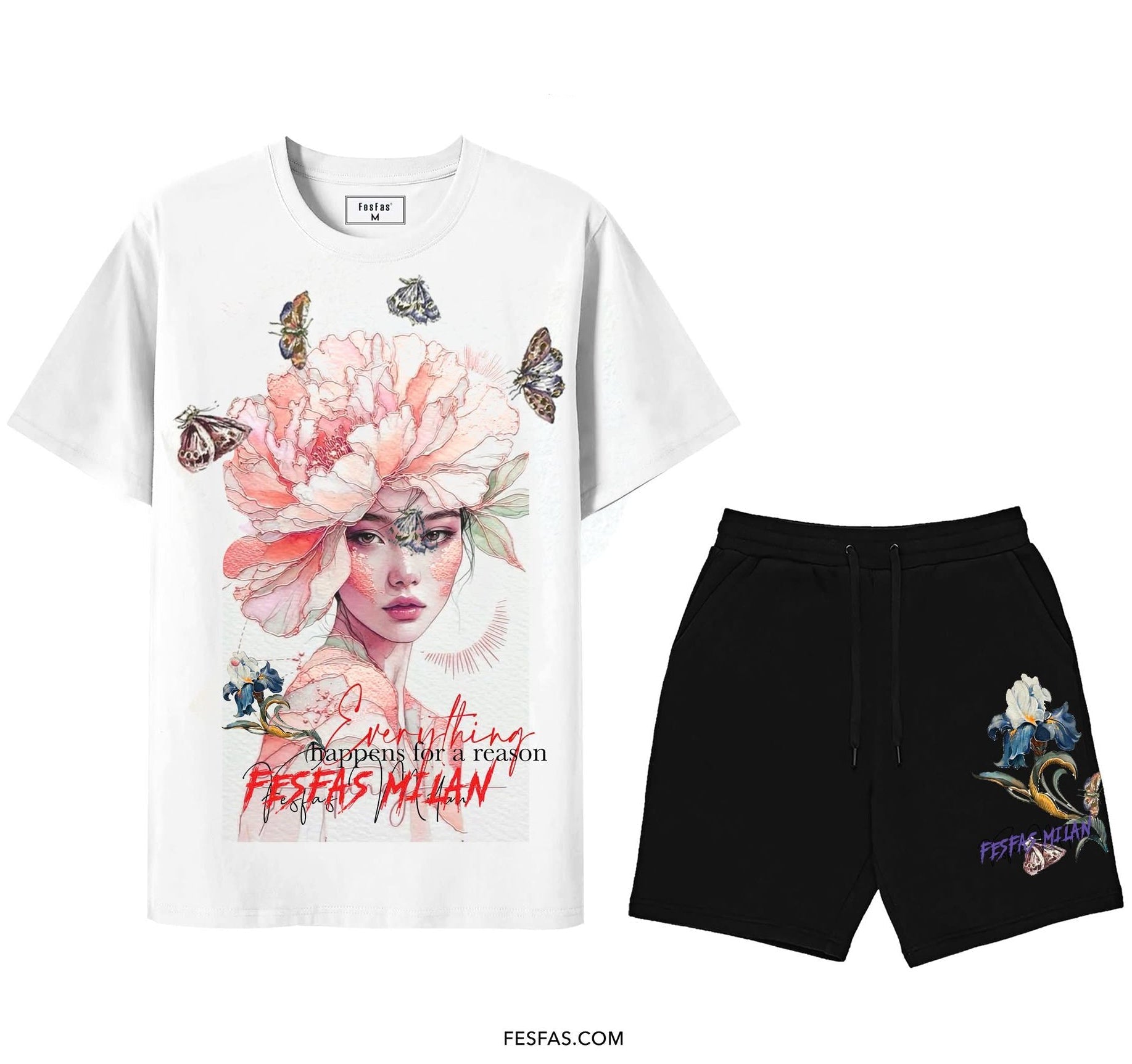 FesFas flower goddess-print T-shirt Set | Black & White