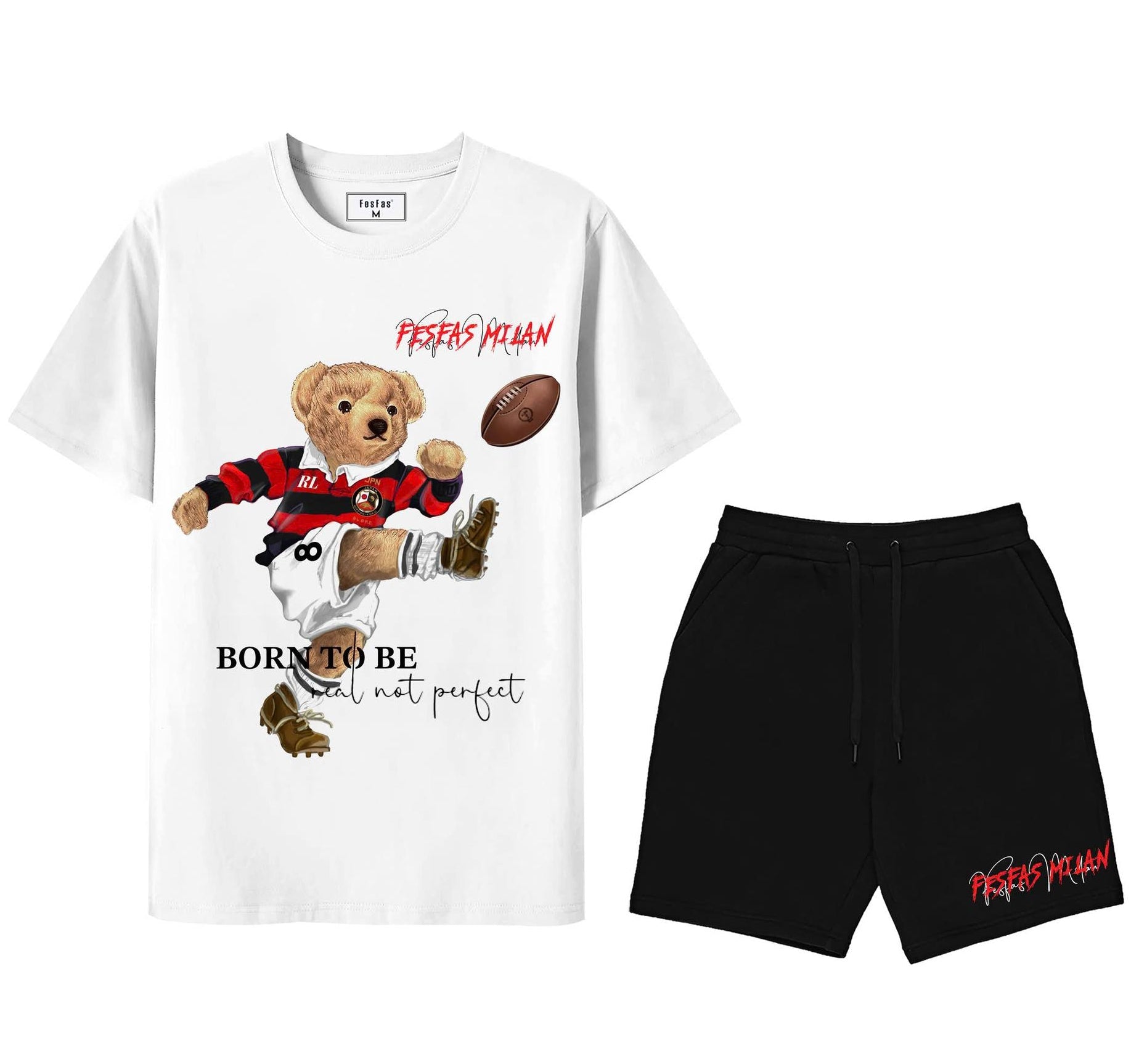 FesFas rugby bear-print T-shirt Set | Black & White