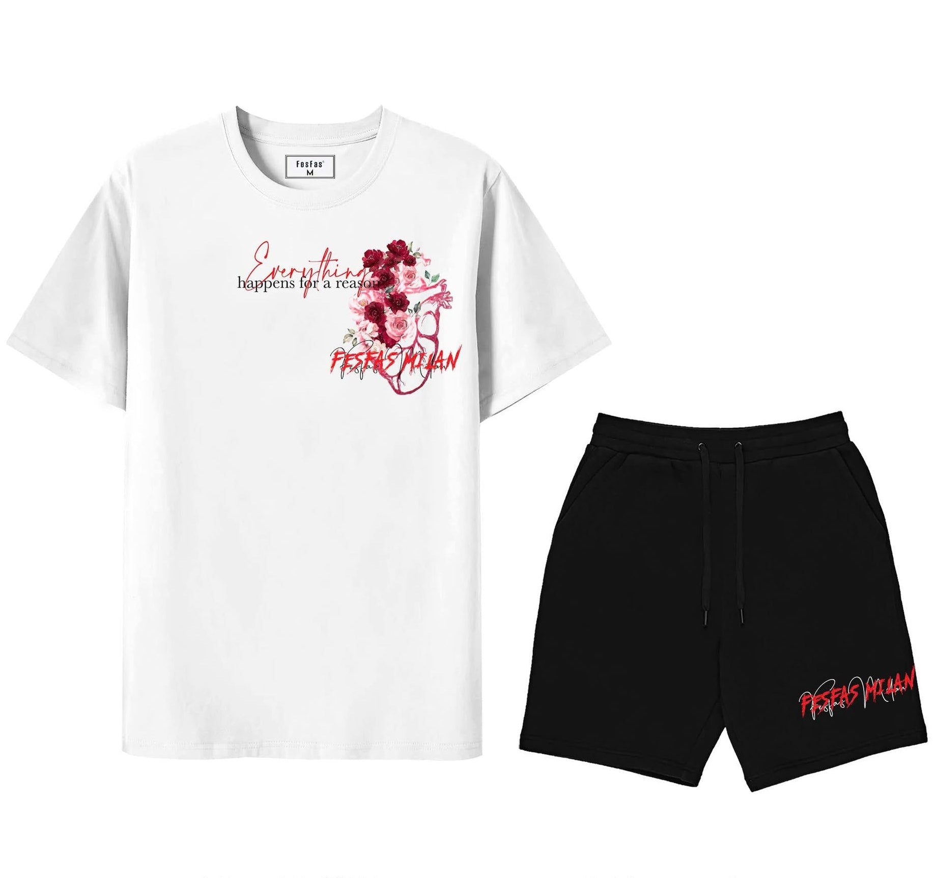 FesFas floral heart-print T-shirt Set | Black & White