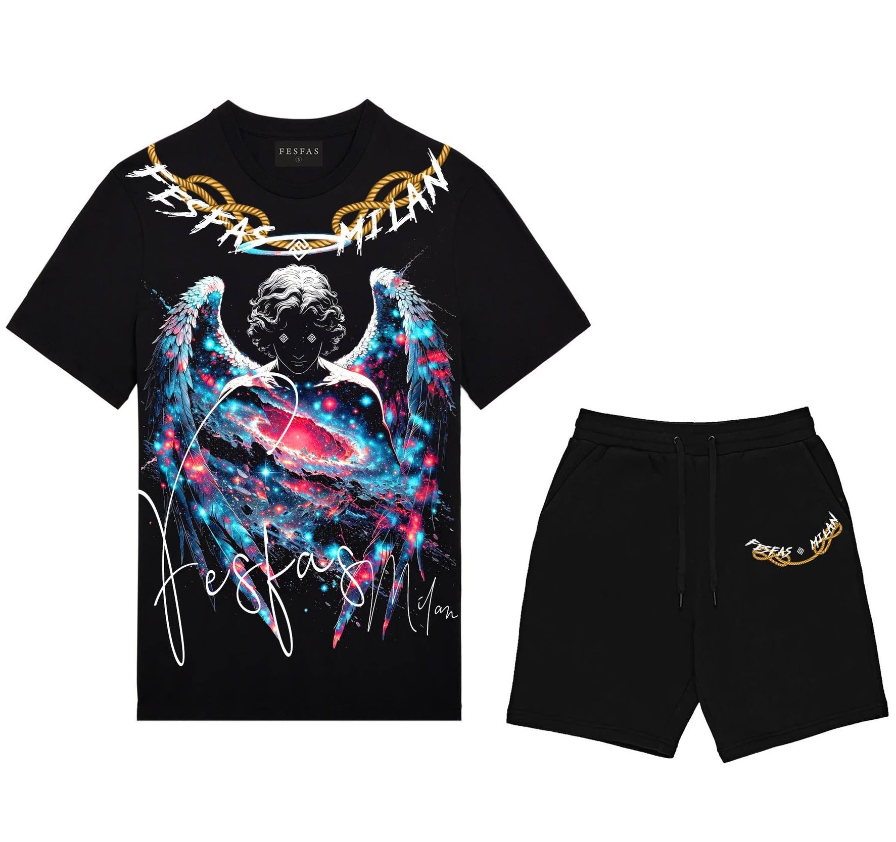 FesFas angel wings-print T-shirt Set | Black