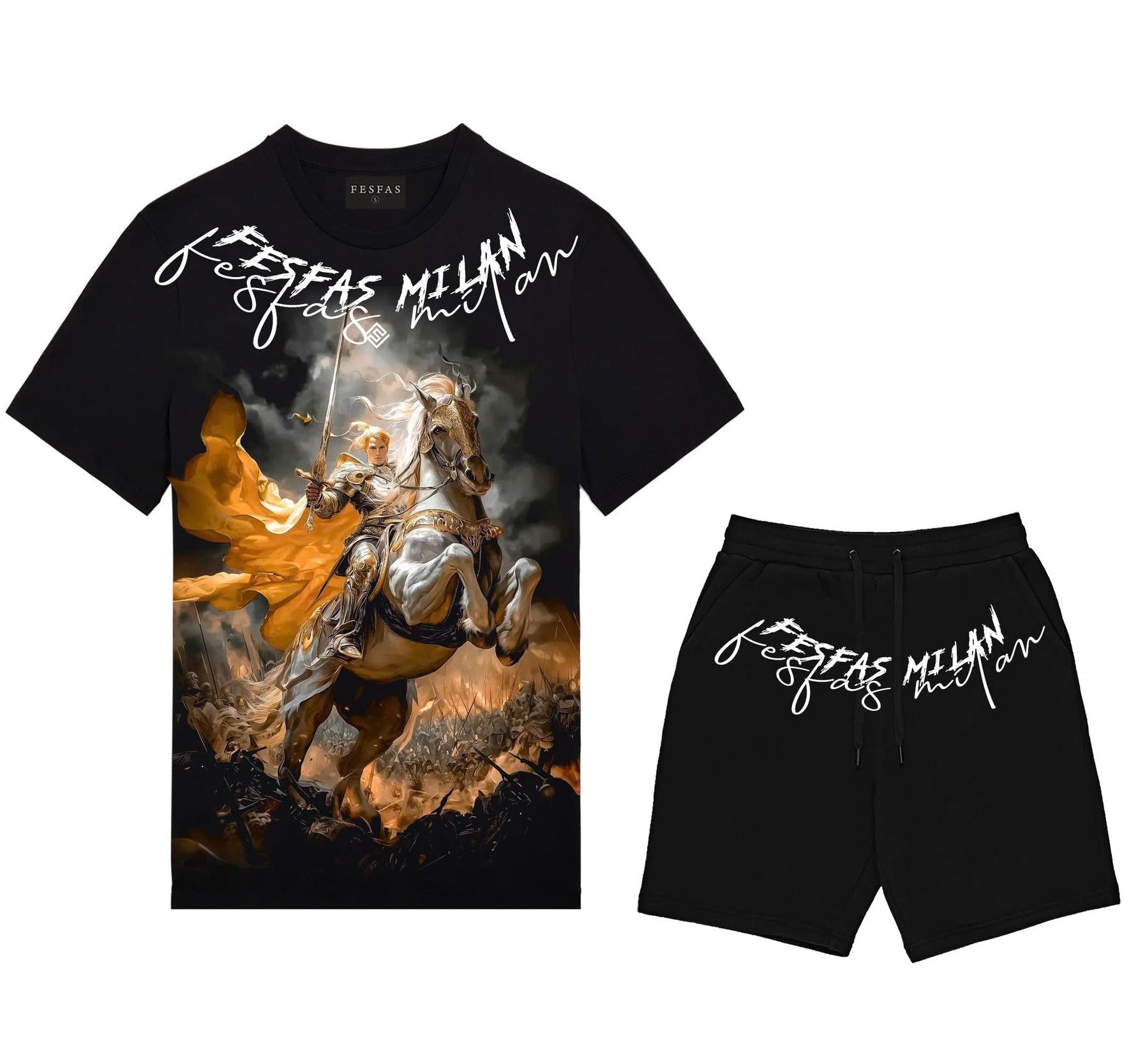 FesFas golden knight-print T-shirt Set | Black | Men